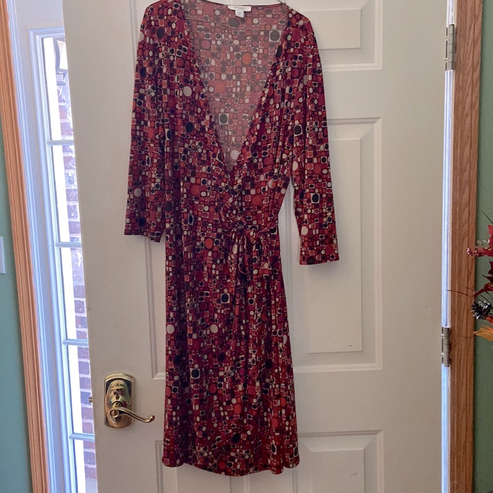 Dressbarn wrap red, black and off white wrap dress